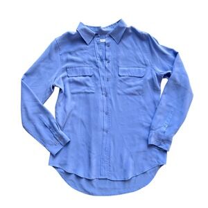 EQUIPMENT Femme Silk Button Down Shirt Periwinkle Blue Pocket Long Sleeve L